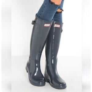 Women's Glossy Gray Hunter Rain Boots
